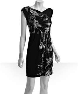 BCBGMAXAZRIA black hibiscus print jersey Nielsen shift dress