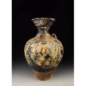  one Tri colored Bowl mouthed Pottery Vase, Chinese Antique 