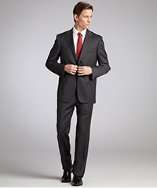 Canali charcoal wool two button suit with flat front pants style 