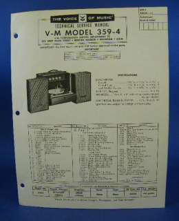 Voice of Music Service Manual Model 359 4 Record Player  