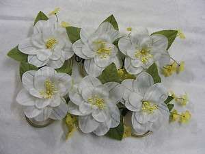 Vintage Handmade Napkin Rings 6 White w Yellow Flower  