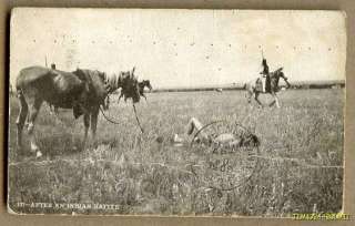 VINTAGE 1908 NATIVE AMERICAN INDIAN BATTLE DEAD WOUNDED BRAVE & HORSE 