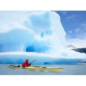  Person Kayaking Near Floating Icebergs, Lago Gray, Torres 