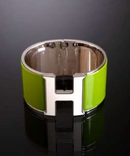 style #318244501 green printed Clic H enamel extra wide cuff 