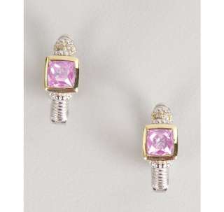 Judith Ripka pink corundum and diamond Berge small hoop earrings
