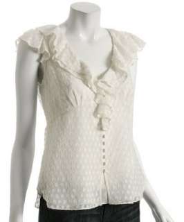 Rebecca Taylor white swiss dot cotton silk ruffle blouse   up 