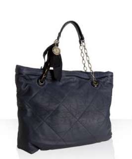 Lanvin navy blue leather Amalia Quilted ribbon chain bag   