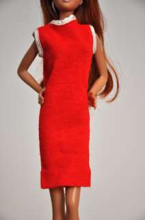 Barbie Doll Clothing Dress Vintage Red White Slim Knit  