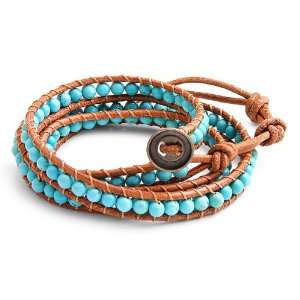  Brown Leather Wrap Bracelet and Genuine Turquoise Stones 