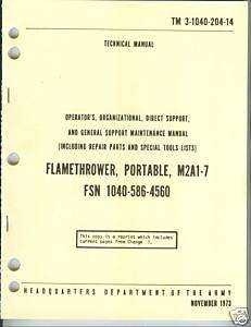 Flamethrower, M2A1 7, Operator and Maintenance Manual  