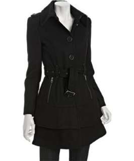 Miss Sixty black wool belted tiered hem coat  