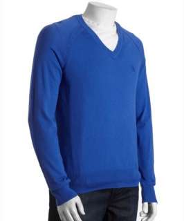Original Penguin dazzling blue cotton v neck logo raglan sweater