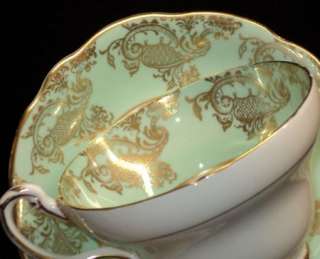 EB Foley CHELSEA BIRD MINT LIME GILT TEA CUP AND SAUCER  