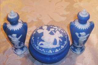 Wedgewood Japserware 2 Perfumes & Powder Jar Set~Made in Germany 