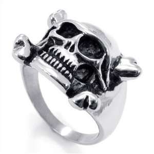    1078 8 Mens Stylish Single Skull Titanium Ring Silver Steel Size 8
