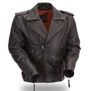 First MFG Mens Motorcycle Leather Jacket. Updated. Gun Metal Hardware 