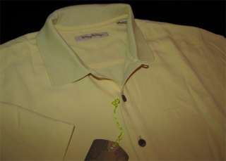 Tommy Bahama New Weekend Yellow Silk Polo Camp Shirt M  