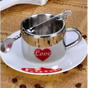   Love Cup & Saucer Set, Stainless Steel Coffee Mug