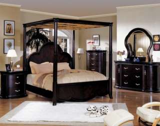   Dark Espresso Brown Canopy Poster Bed Only Bedroom Furniture  