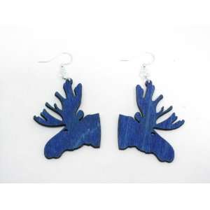  Aqua Marine Moose Wooden Earrings GTJ Jewelry