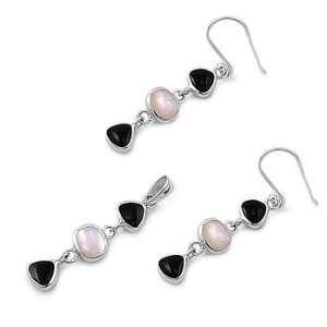  Sterling Silver Pendant/Earring Set   Fresh Water Pearl, Black 