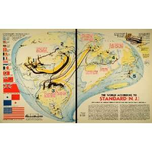  1940 Print Standard Oil New Jersey World Map Refinery Derrick 