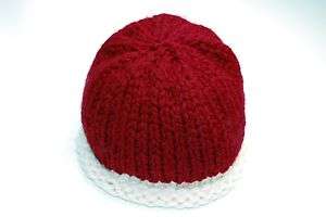 NWT HATCO EMPORIUM Hand Knit Beanie Hat RED & BEIGE   Baby Boy Girl 12 