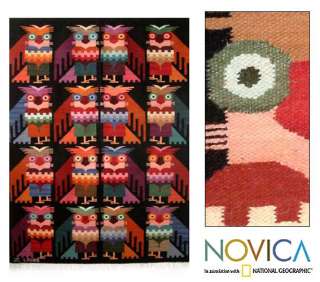 OWL~Hand Woven Wool TAPESTRY Rug~NOVICA Peru Home Decor  