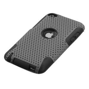 IPod Touch 4th Gen   HARD & SOFT SILICONE CASE COVER GREY BLACK MESH 
