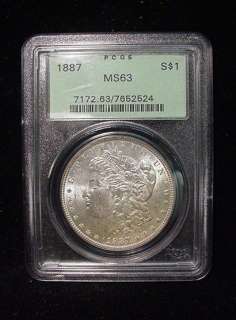 1887 Morgan Silver Dollar PCGS Mint State 63 Old Green Holder  