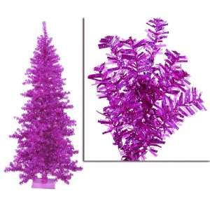  6 Pre Lit Fuschia Wide Cut Tinsel Artificial Christmas Tree 
