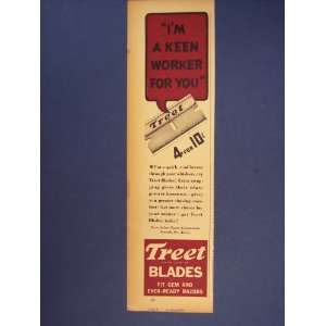 Treet Razor blades,fit gem and ever ready razors.30s Print Ad,vintage 