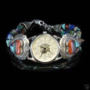 VINTAGE Sterling Silver Multi stone Indian Wristwatch  