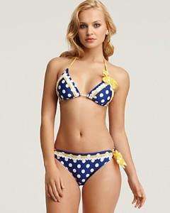 NWT Betsey Johnson Lets Polka Blueberry Bikini String Top M  