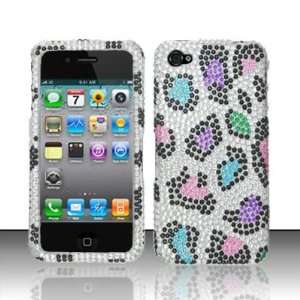 iPhone 4S Diamond Cover Case Colorful Leopard Rhinestone 4S/4 Verizon 