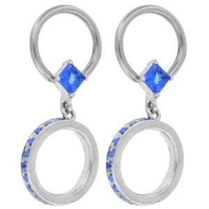  Pair BLUE SAPPHIRE   Tiffany Hoop Dangle Captive Ring   14 
