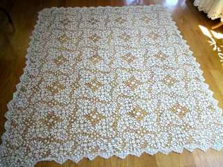  Hand Crochet Tablecloth with Intricate Floral and Leave Pattern 