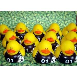  12 Soccer Rubber Ducks Black Shirts 
