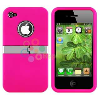 Pink w/ Chrome Stand Case Cover+Windshield Holder+Charger For iPhone 4 