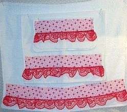 Towels Bath Set 3 pc Hearts & Lace Red White NEW  