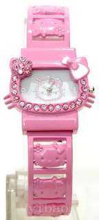 Kitty Face Stainless Steel Crystal Bracelet Wrist Watch  