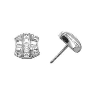  Sterling Silver Shield look custom cut CZ Earrings (Free 