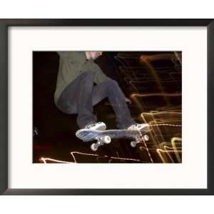  Skateboarder in Midair at Night Collections Framed 