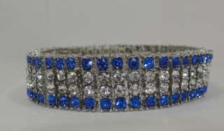 ROW BRACELET ICED OUT BLING BLING BLUE & CLEAR CZ  