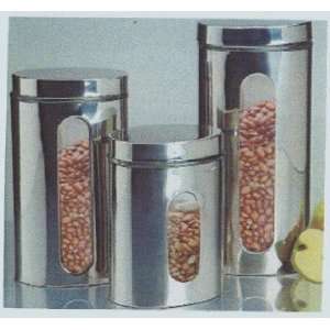   Oval Glass Window Stainless Steel Canister Set w/ Lid