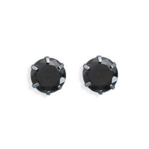    Jewelry Locker Stainless Steel 7mm Black CZ Stud Earrings Jewelry
