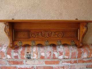   French Carved Oak Wall Shelf Coat Plate Hat Rack Bookshelf  
