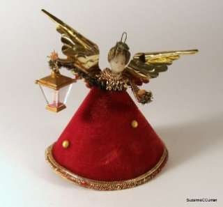 Vintage German Koestel Christmas Wax Angel with Lantern Ornament 