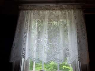 WHITE VALANCE CURTAIN WINDOW TREATMENT FLORAL RIBBON TIER 36 x 64 