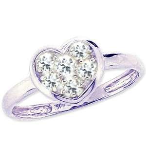   Dainty Gem Studded Sweet Heart Promise Ring White Topaz, size5.5